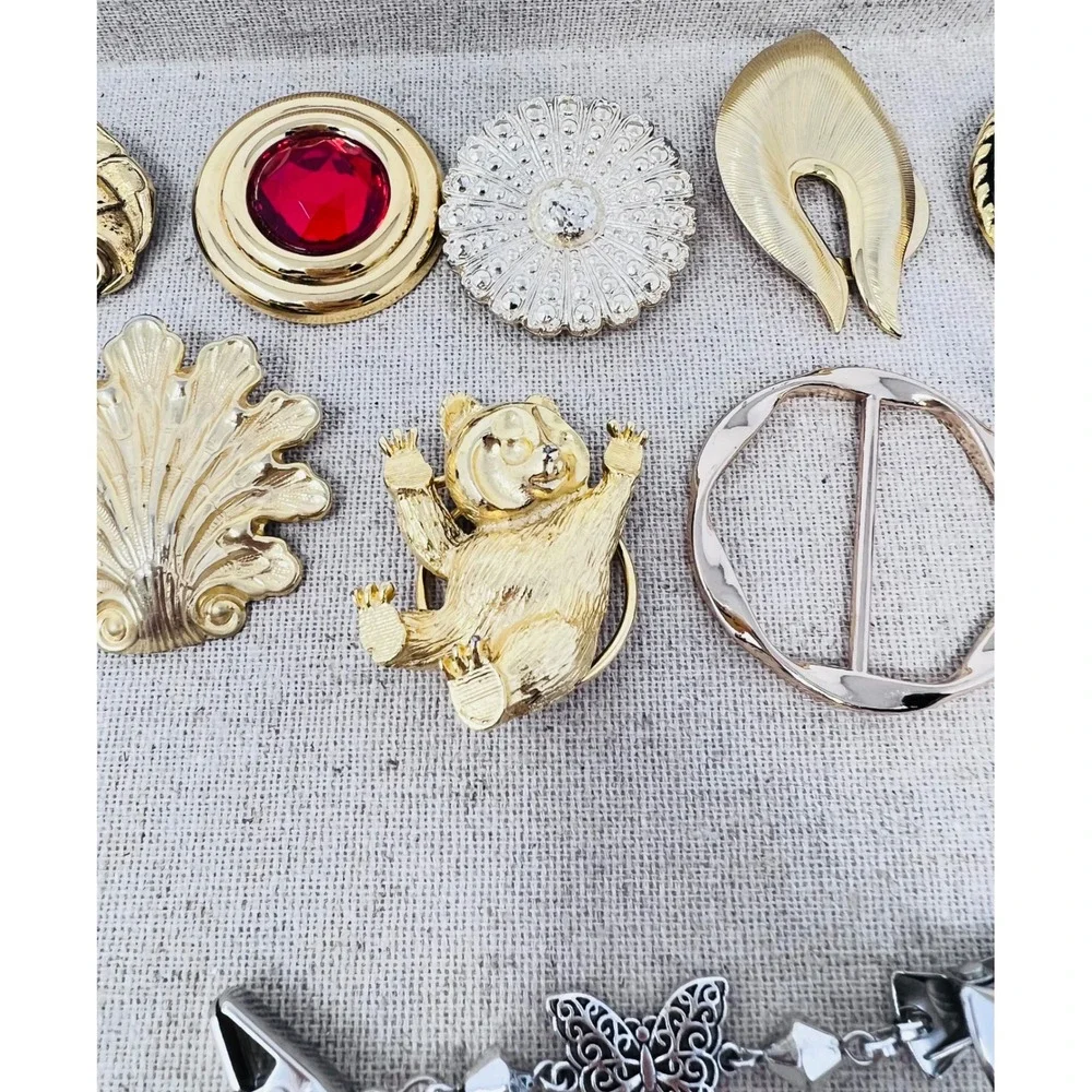 Vintage Gold & Silver Tone Scarf Slide Clip Panda Flamingo Sweater Lot of 23